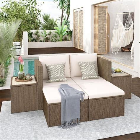 Harper And Bright Designs 6 Piece Brown Wicker Outdoor Sectional Sofa Set