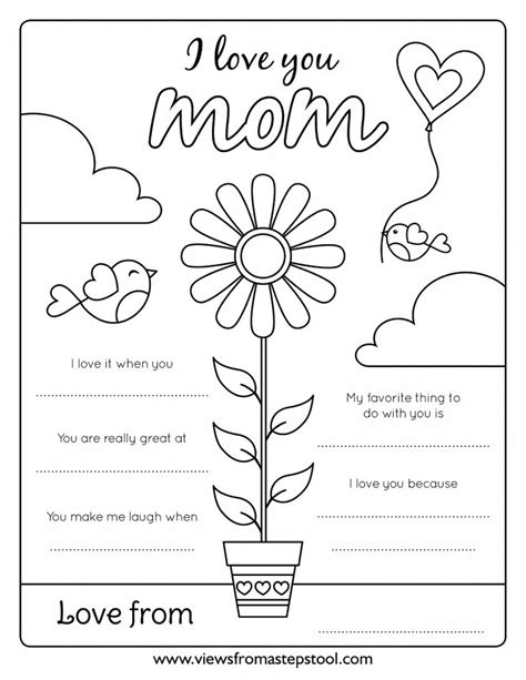 I Love You Mom Coloring Page for Kids | Diy mother's day crafts