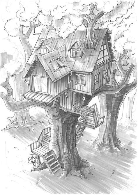 Tree House By Skowman On Deviantart Tree House Drawing Tree Drawings