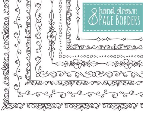 8 Page Borders Hand Drawn Frames Doodle Decorative Design