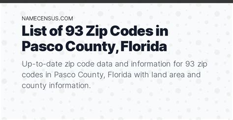 Pasco County Zip Codes List Of 93 Zip Codes In Pasco County Florida