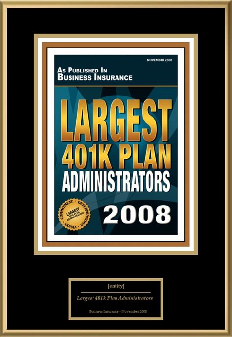 Largest 401k Plan Administrators American Registry Recognition Plaques Award Plaque