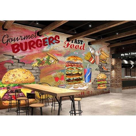 Custom Western Restaurant Food Wallpaperhamburger 3d Pizza Wall Decor Wallpaper Mural Sticker