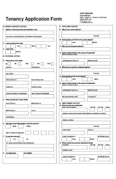 Free 50 Tenancy Application Forms In Pdf Ms Word