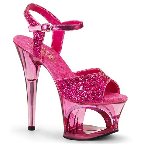 Pleaser Moon 710gt Series 7 Heel Ankle Strap Sandal Hot Pink Glitter