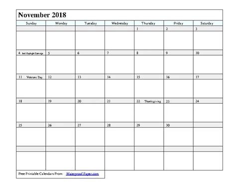 November 2018 Calendar 2 Pdfsimpli