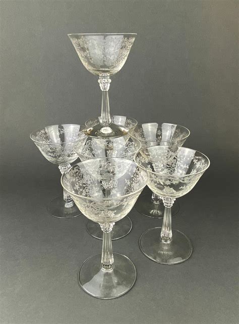 Fenton Champagne Tall Sherbet Crystal Glasses Romance By Fenton Set Of 6 Vintage Stemware Fine