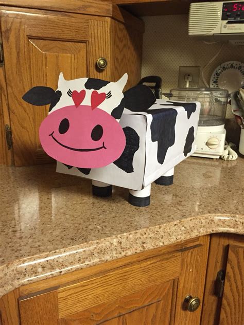 Cow Valentines Day Box For Kids Toilet Paper Rolls As Legs And Neck