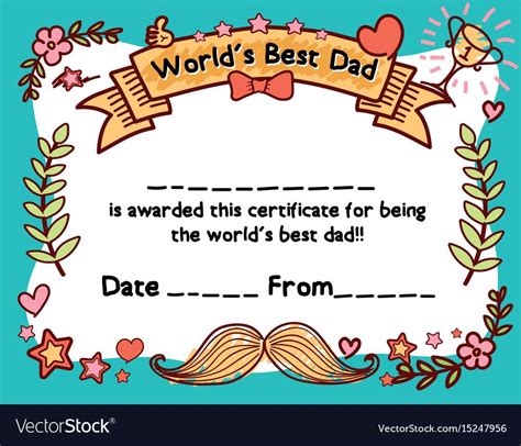 Worlds Best Dad Award Certificate Template Vector Image Certificate Templates Worlds Best Dad