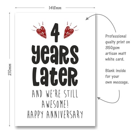 4th Anniversary Card 4 Years Later And Still Awesome Etsy Uk