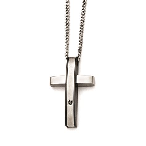 chisel stainless steel polished black ip plated 1pt diamond cross necklace 24 eb… stainless