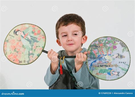 Child With Two Fans In Hand Stock Photo Image Of Smile Faces 57689228