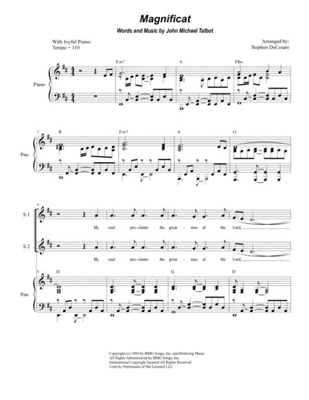 Magnificat Sheet Music John Michael Talbot Piano And Vocal