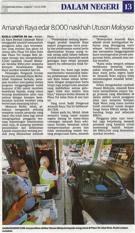 Utusan melayu (malaysia) berhad publishes and distributes newspapers. AmanahRaya edar 8,000 naskhah Utusan Malaysia - AmanahRaya