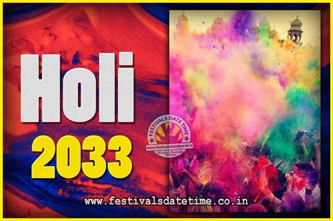 However, in the states of west bengal and odisha, the holi festival is celebrated as dol jatra or dol purnima, on the same in 2021, lathmar holi will take place on march 23 in barsana and march 24 in nandgaon. 2033 Holi Festival Date & Time, 2033 Holi Calendar ...
