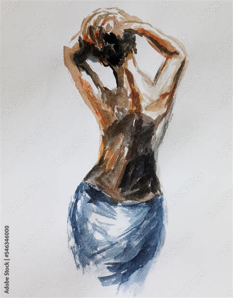 Girls Back Illustration Drawing Of The Bare Back Of A Girl Making A