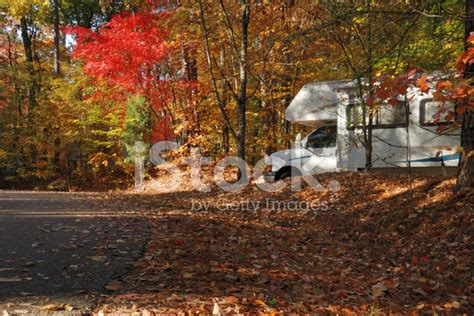 Camper In Wooded Campground Stock Photo Royalty Free Freeimages
