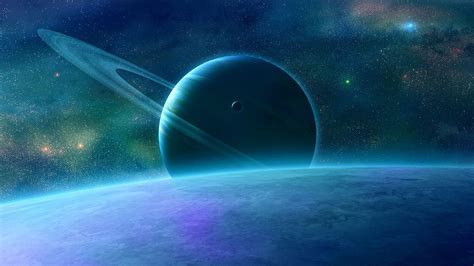 Blue Planet Rings Sky Space Glitter Stars Hd Space Wallpapers Hd