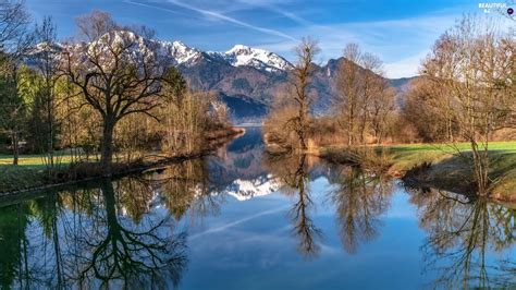 Trees Mountains Bavaria Bavarian Alps River Viewes Germany