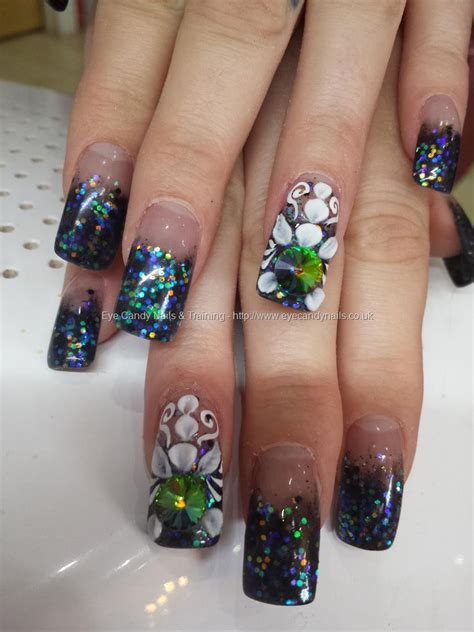 Eye Candy Nails And Training Black Glitter Fade With 3d