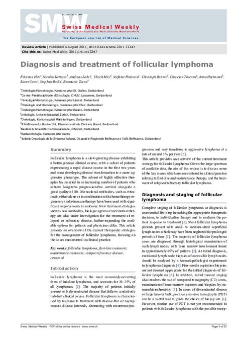 Pdf Diagnosis And Treatment Of Follicular Lymphoma U Mey