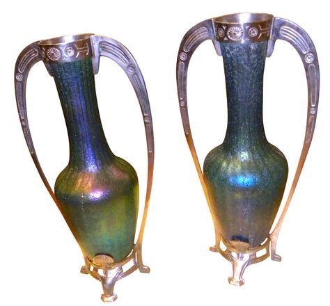 Art Nouveau Loetz Glass Vase With Metalwork Glass Art Deco Collection