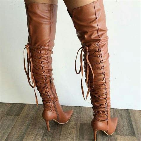 Buy Brown Smooth Leather Women Fashion Over The Knee Boots Sexy Pointy Toe