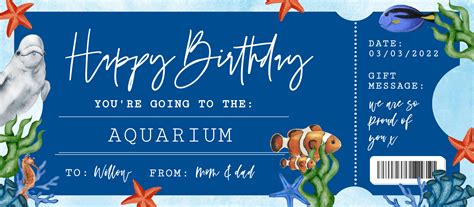 Printable Aquarium Ticket Birthday T Template Surprise Etsy