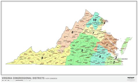 Virginia Congressional Districts Wall Map The Map Shop