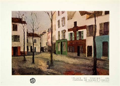 1928 Photolithograph Place Du Tertre Maurice Utrillo Colorful Cityscap
