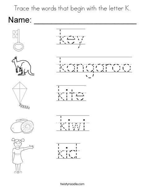 Trace The Words That Begin With The Letter K Coloring Page Letter K