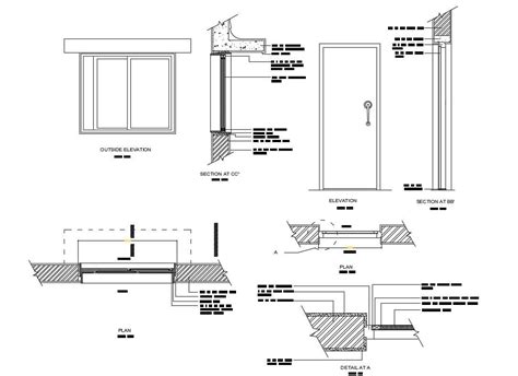 Main Door And Window Elevation And Installation Details Of House Dwg