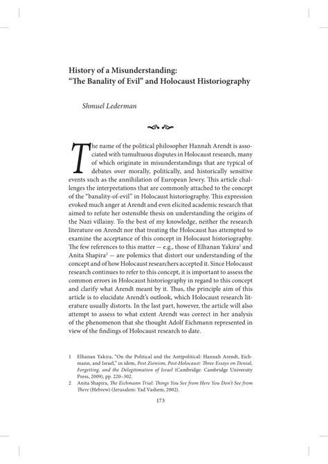 Pdf History Of A Misunderstanding The Banality Of Evil And Holocaust Historiography