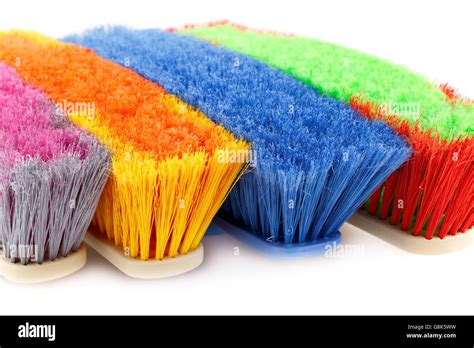 Colorful Brooms Isolated On White Background Stock Photo Alamy