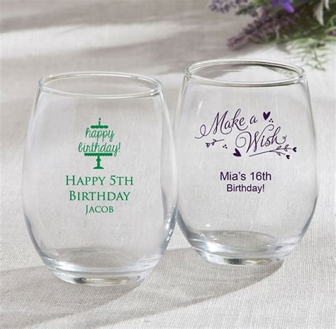 Personalized Birthday Designs 15 Ounce Stemless Wine Glasses Personalized Ts And Party Favors