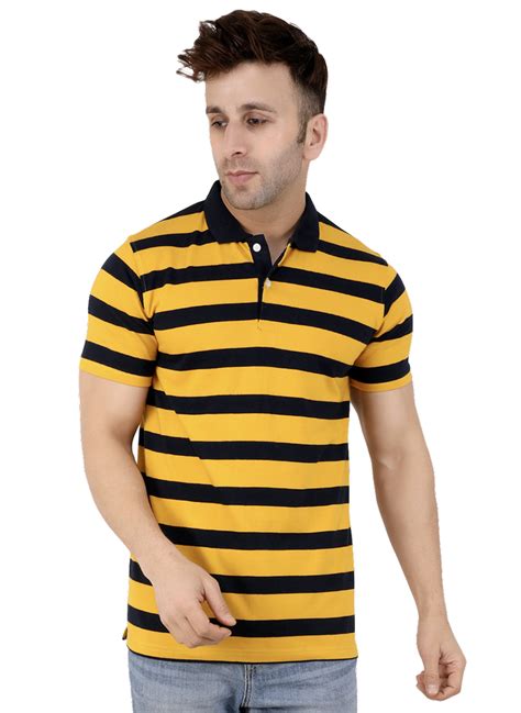 yellow and navy blue mens striped polo t shirts casual wear cotton at rs 220 piece in chennai