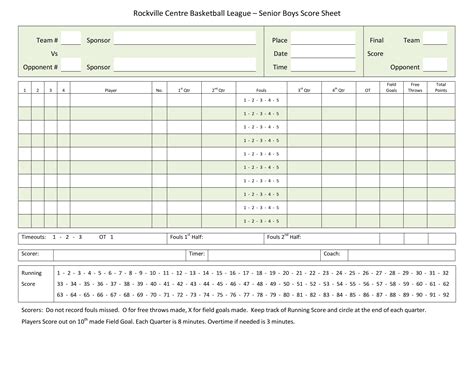 Printable Basketball Scorebook