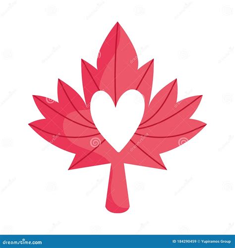 Autumn Maple Leaf With Heart Vector Design Stock Vector Illustration