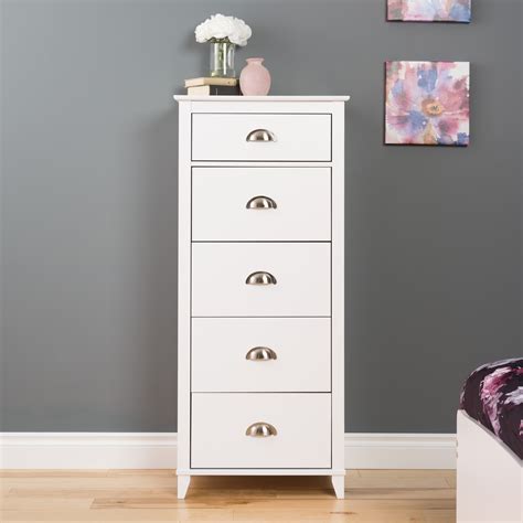 It has a weight of 57 pounds. Prepac Manufacturing Ltd Yaletown 5-Drawer Tall Chest, White