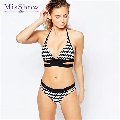 Misshow 2019 Halter Striped Floral Printed Sexy Women Swimsuit Bikinis