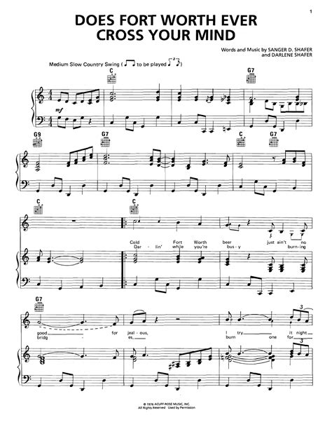 Does Fort Worth Ever Cross Your Mind Sheet Music George Strait Piano Vocal And Guitar Chords