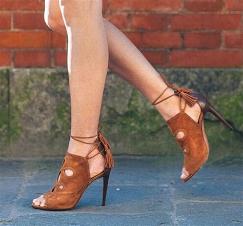 Woman Fashion Peep Toe Brown Suede Leather Lace Up Sandals Cut Outs High Heel Gladiator Sandals