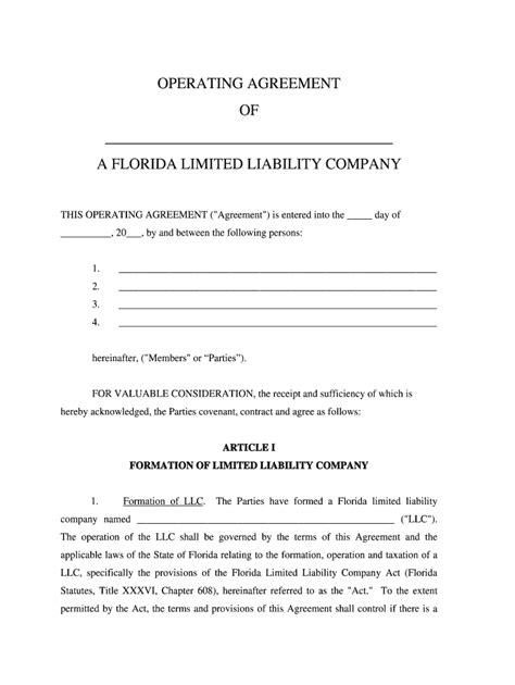 Operating Agreement Llc Florida Fill Online Printable Fillable