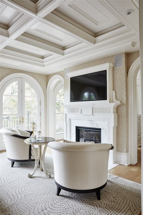 Seating Area In Master Bedroom With Coffered Ceilings By Alexandra