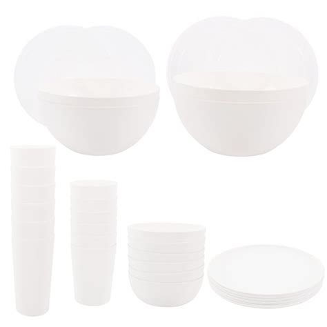 Mainstays 32 Piece Plastic Dinnerware Bundle Set Arctic White