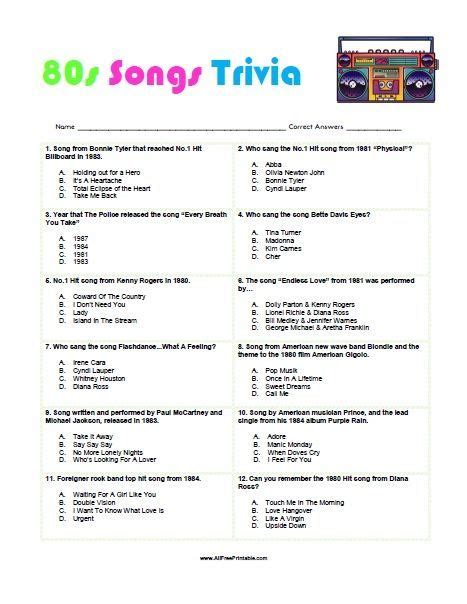 You'll need adobe to download and print the questions. theme Free Printable 80s Songs Trivia. Free Pr, 2020 ...