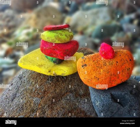 Colored And Stacked Rocks By A Child Stock Photo Alamy