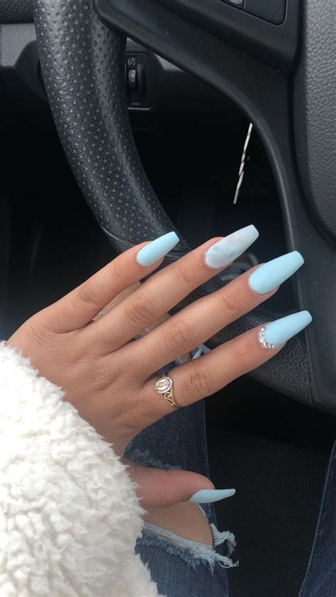 Beautiful Sky Blue French Tip Nails Crazynailshapes Blue Acrylic
