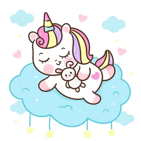 Lindo Unicornio Princesa Dibujos Animados Dormir En Nube Kawaii Clipart