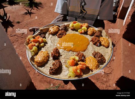 Ethiopia Tigray Area The Traditional Ethiopian Meal Called Injera